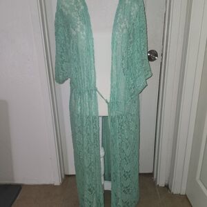 Green Lace Long Womens Plus Coverup 2X